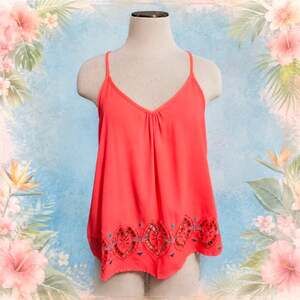 daytrip Red Coral Embroidered Cutout Racerback Tank Top Size S